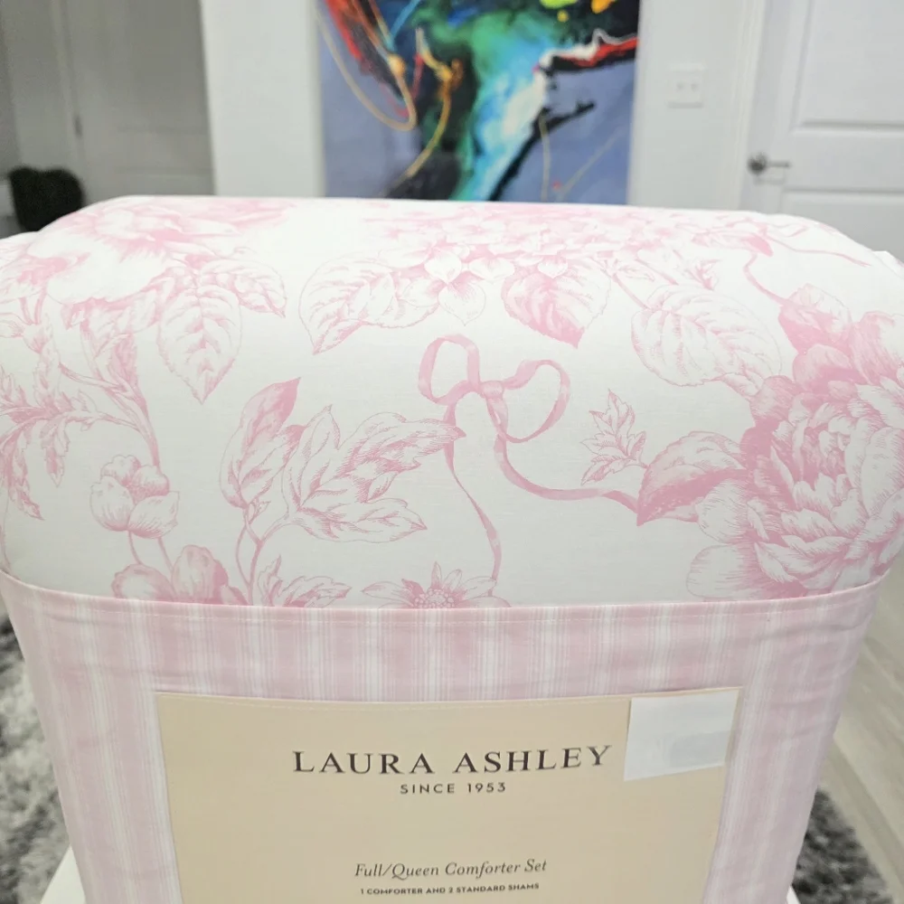 Laura Ashley Pink Bow Queen Comforter Set